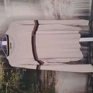 XG Mens Large acrylic wool beige brown stripe long sleeve classic sweater